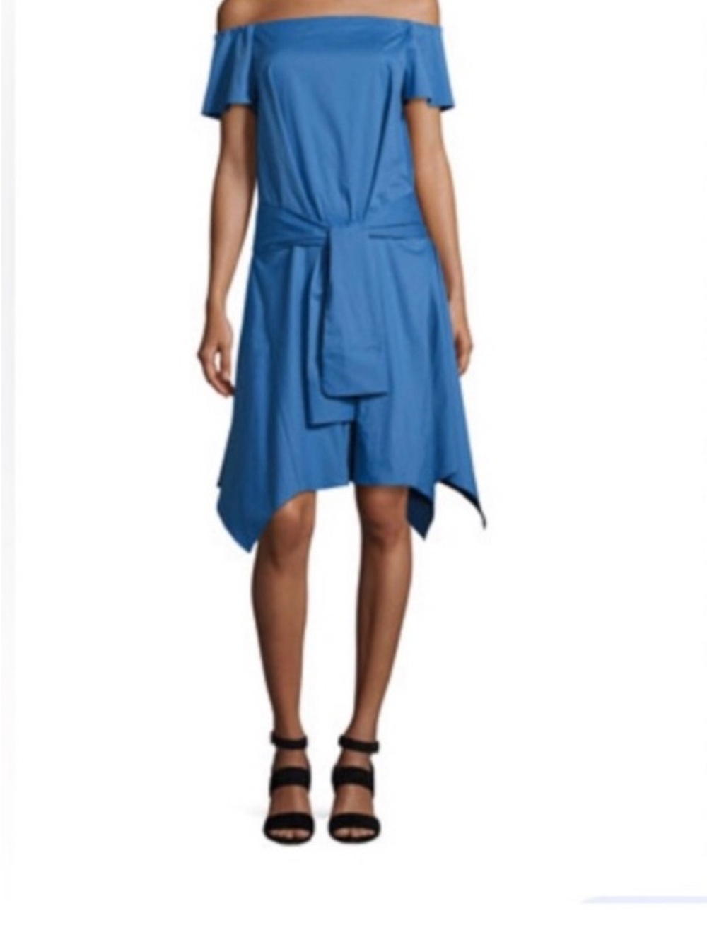 Halston Heritage Royal Blue Off-the-Shoulder Tie-Waist Dress